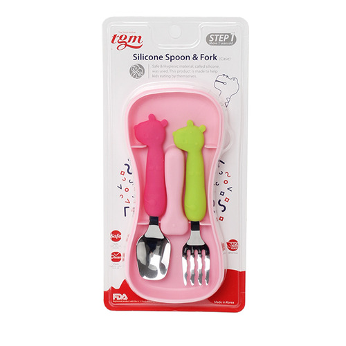 tgm silicone spoon &amp; fork pink