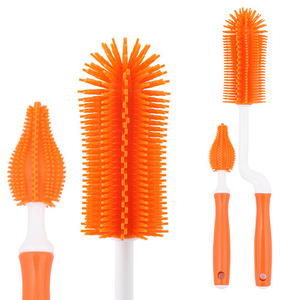 Silicone rotate bottle brush &amp; nipple brush set Orange